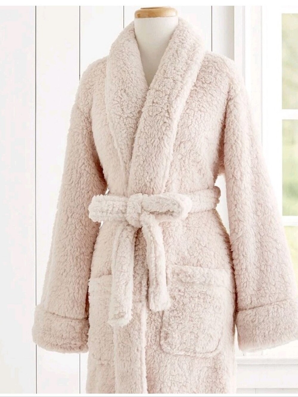 Pottery Barn Cream Plush Sherpa Coat with Belt Size Med
